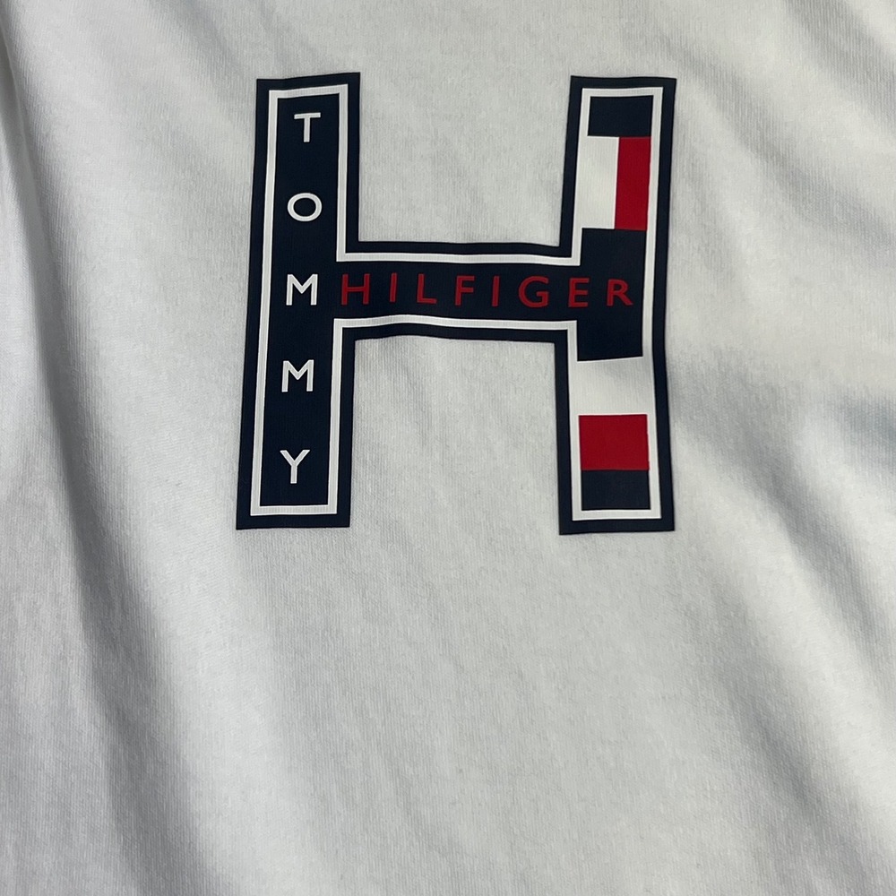 Tommy Hilfiger Polo Shirt Mens Custom Fit Graphic Logo Short Sleeve XL White